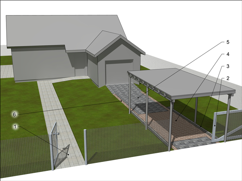 Wiata przejazdowa zintegrowana z ogrodzeniem Wiata przejazdowa zintegrowana z ogrodzeniem