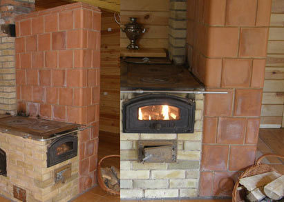 Ścianka grzejąca z nieglazurowych kafli terakotowych Ścianka grzejąca z nieglazurowych kafli terakotowych