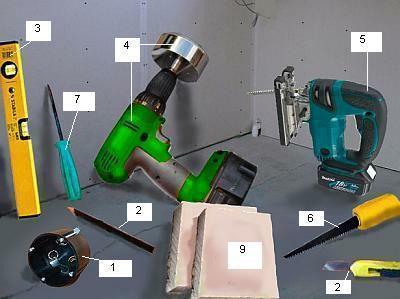 Narzędzia i materiały potrzebne do samodzielnego zamontowania skrzynki w ścianie gipsowo-kartonowej